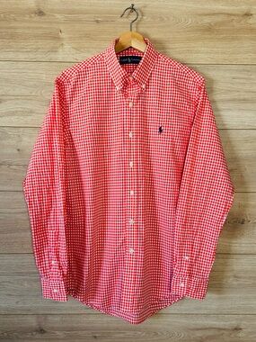 Ralph Lauren Red Gingham Button-Down Shirt 100% Cotton